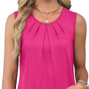 Hot Pink Flowy Pleated Tank Top